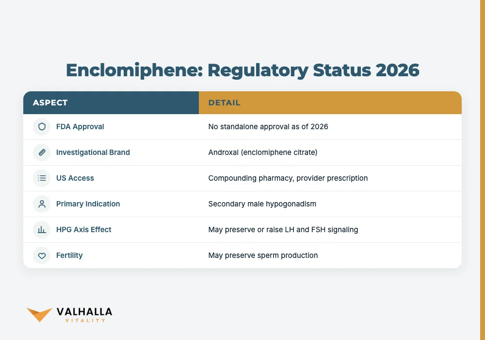 Enclomiphene: Regulatory Status 2026